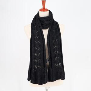 Badgley Mischka Women Black Metallic Wool Blend Fishtail Cable Knit Scarf